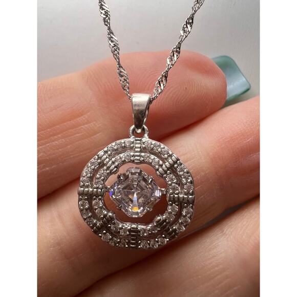 Asscher CZ Rhodium Over Sterling Silver Dancing Pendant With Chain - Picture 2 of 11